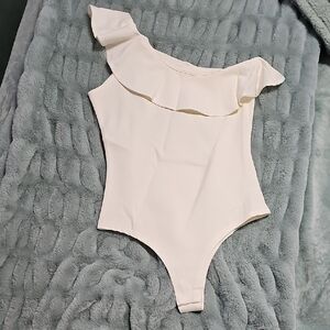 Pink Lily Cream Ruffle Ladies Bodysuit